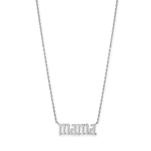 MAMA Necklace with Cubic Zirconia Rhodium-plated Silver Adjustable Length
