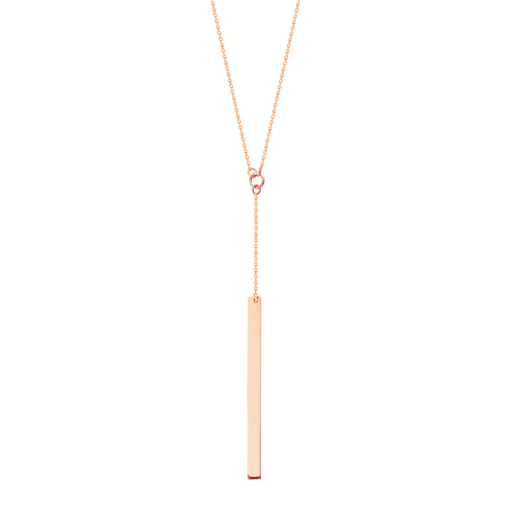 14k Rose Gold Y-style Bar Drop Necklace Adjustable Length