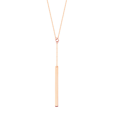 14k Rose Gold Y-style Bar Drop Necklace Adjustable Length
