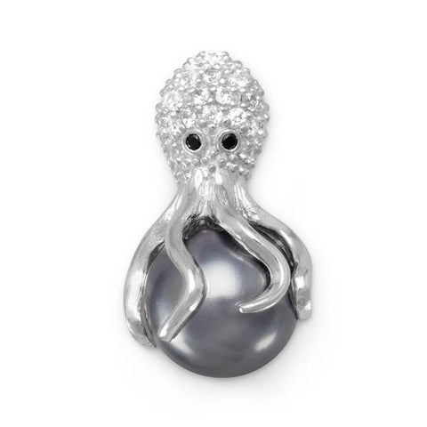 Octopus Slide Necklace with Cubic Zirconia and Simulated Grey Pearl