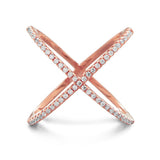 Criss Cross X Design Ring Rose Gold-plated Sterling Silver Cubic Zirconia