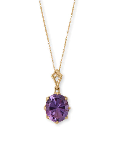 14k Yellow Gold Amethyst Necklace with Precision Cut Stone