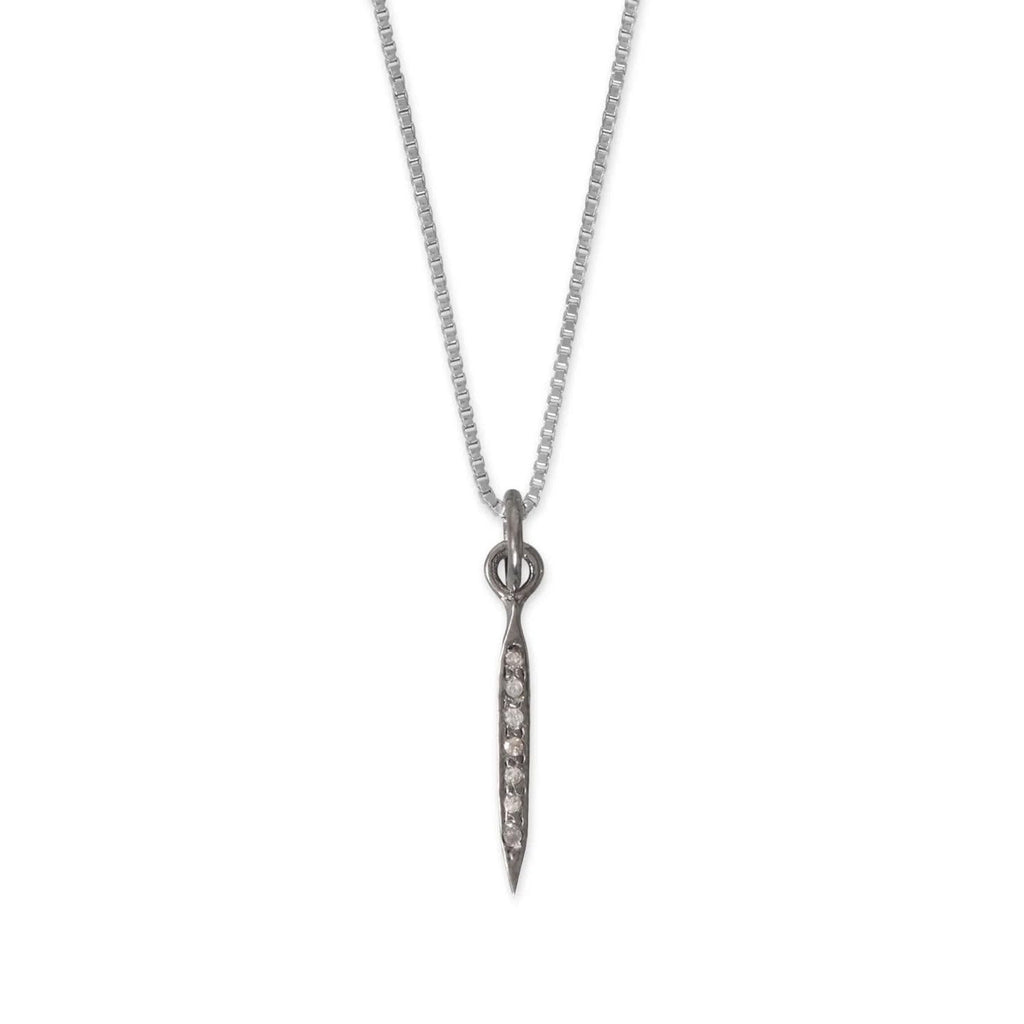 Genuine Diamond Studded Necklace with Black Rhodium on Sterling Silver Spike Pendant