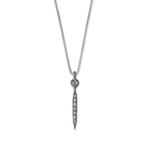 Genuine Diamond Studded Necklace with Black Rhodium on Sterling Silver Spike Pendant