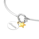 Bangle Bracelet with Engraved Dream Tag and 14k Gold Star Charm Sterling Silver