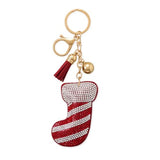 Christmas Stocking Charm Keychain with Crystals, Tassel, and Ball