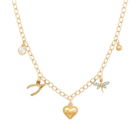 Good Luck Theme Paperclip Charm Necklace Gold-plated Sterling Silver
