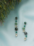 Green Moss Agate, Prehnite, Prasiolite, and Glass Drop Earrings Rhodium on Sterling Silver