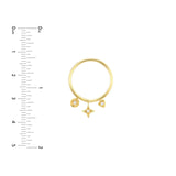 14k Yellow Gold Dangle Charm Ring with Diamonds in Triangle Circle North Star Shapes, 6