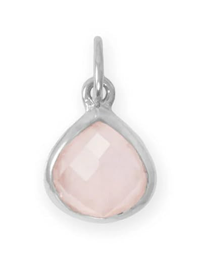 Sterling Silver Faceted Genuine Rose Quartz Charm Pear Shape