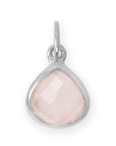 Sterling Silver Faceted Genuine Rose Quartz Charm Pear Shape