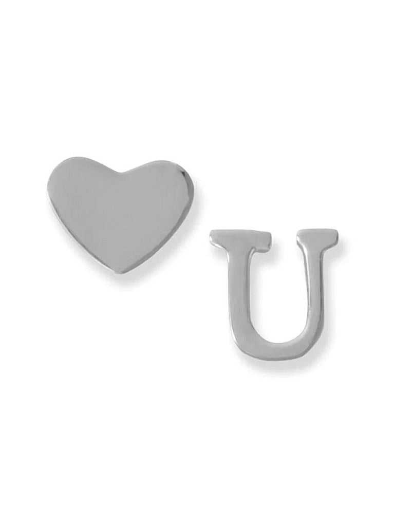 Heart U Stud Earring Mismatched Set Sterling Silver