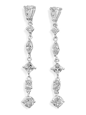 Sparkling Cubic Zirconia Drop Earrings wtih Multi-shape Stones Marquis, Round, Oval, Square, Pear Sterling Silver