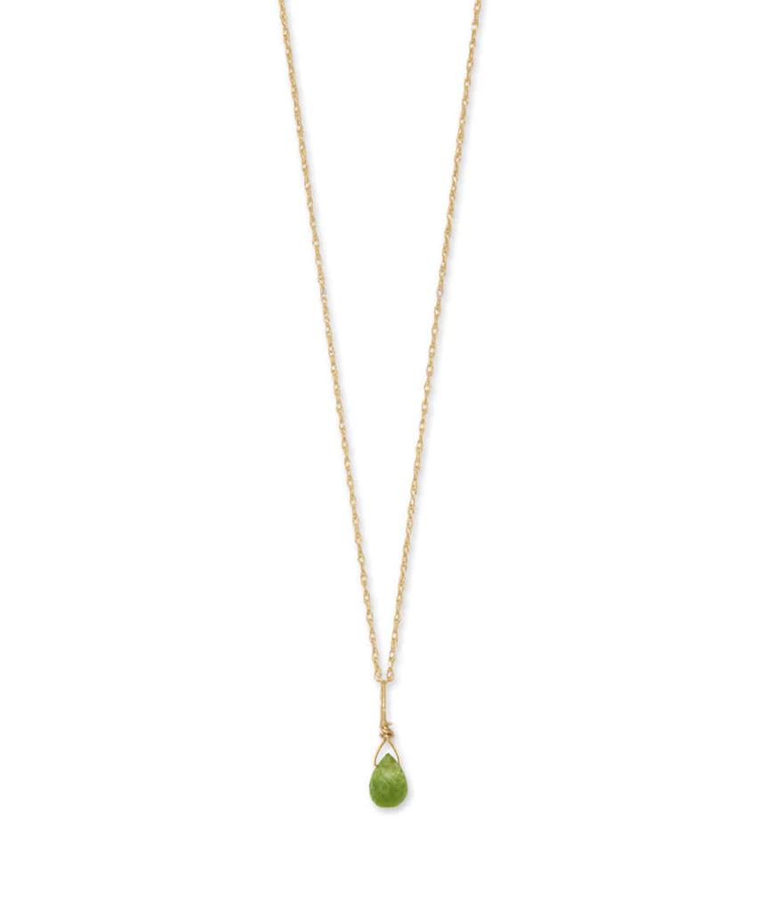 14k Yellow Gold Birthstone Necklace with Peridot - August