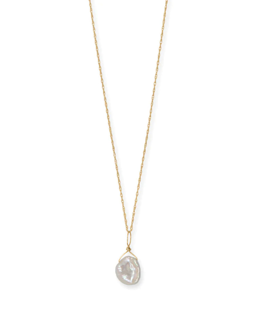 14k Yellow Gold Birthstone Necklace with Cultured Freshwater Pearl - June