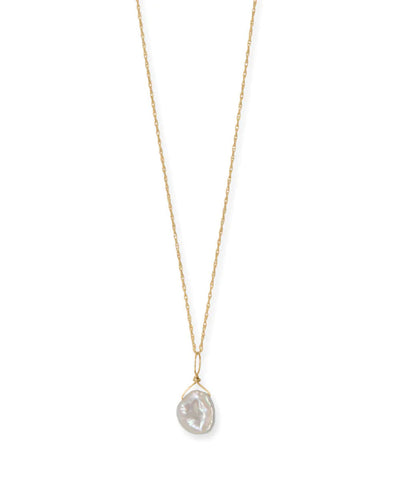 14k Yellow Gold Birthstone Necklace with Cultured Freshwater Pearl - June