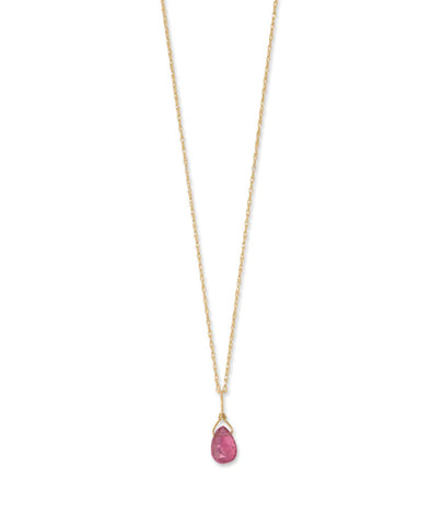 14k Yellow Gold Birthstone Necklace with Pink Tourmaline - October