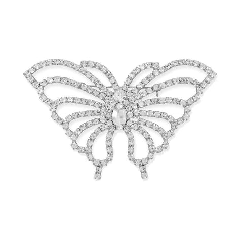 Fashion Butterfly Pink with Crystals Silver Tone