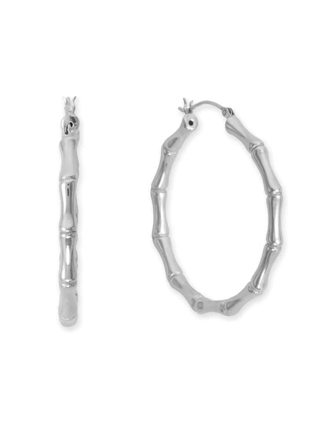 Sterling Silver Bamboo Hoop Earrings 44mm