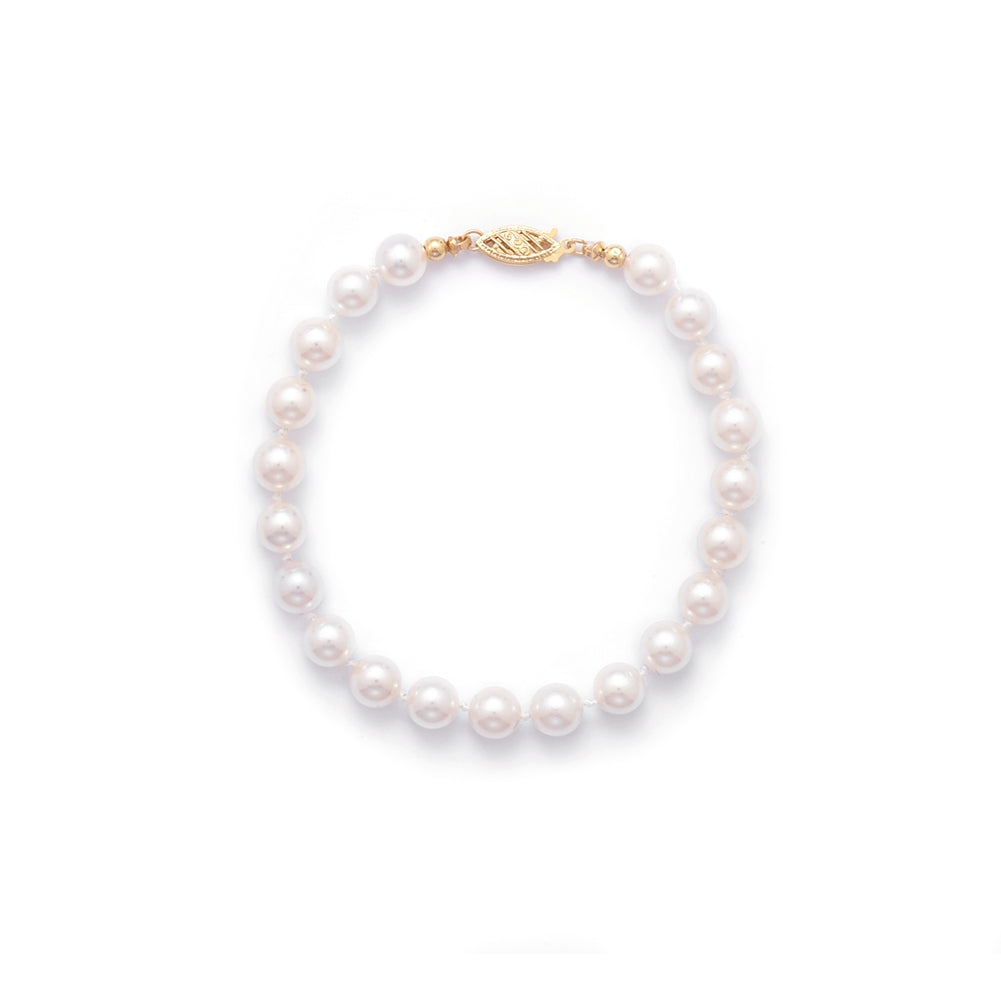 Cultured Akoya Pearl Bracelet 6.5 to 7mm Grade AAA 14k Yellow Gold