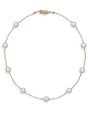 Grade A 7mm Cultured Akoya Pearl 14k Yellow Gold Choker Necklace