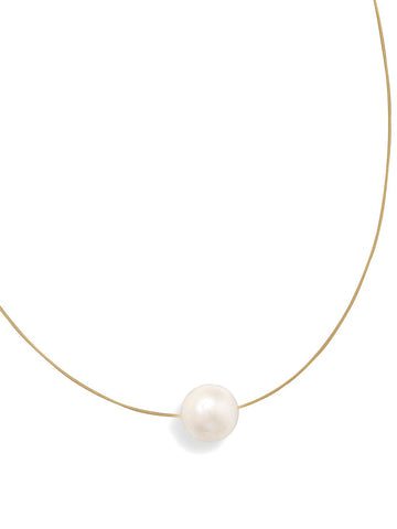 24k Gold-plated Wire Necklace with Single Cultured Freshwater Pearl