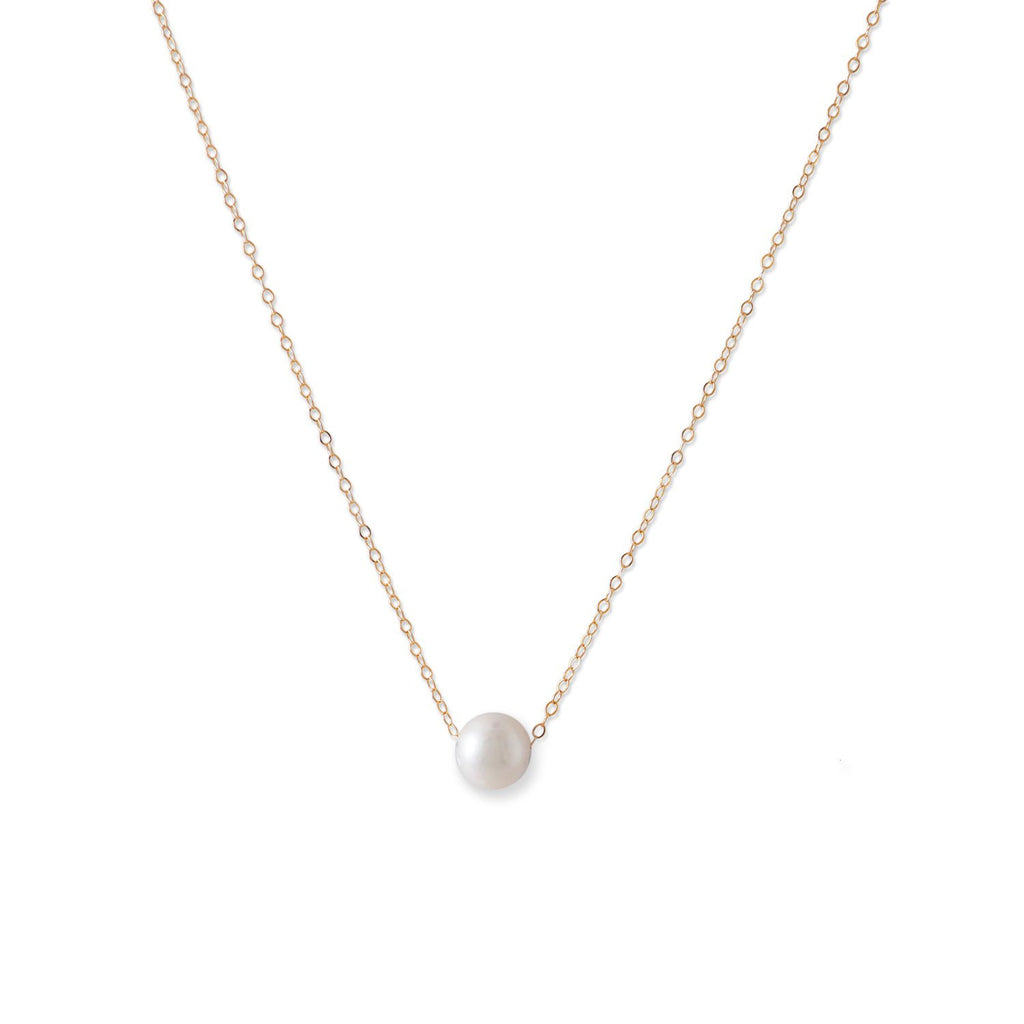 9mm Floating Cultured Freshwater Pearl Necklace 14k Yellow Gold