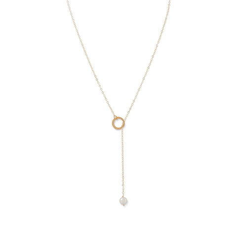 Cultured Freshwater Pearl Necklace Y-style Lariat 14k Yellow Gold