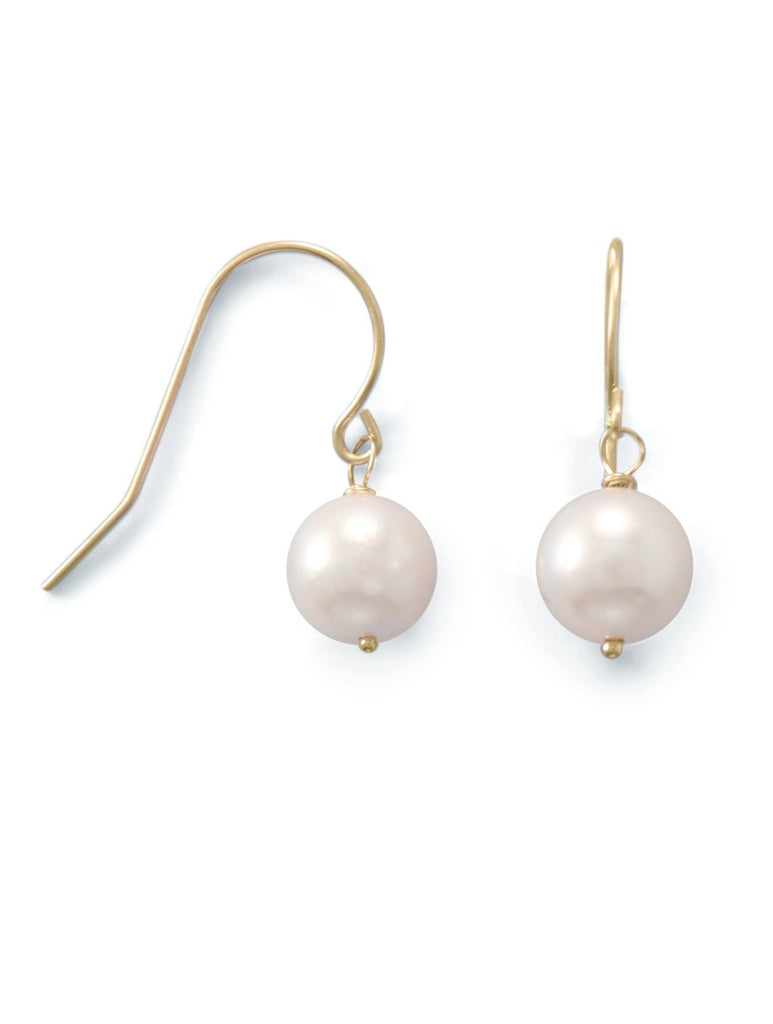 14k Yellow Gold 7.5mm Cultured Freshwater Pearl Single Drop Earrings