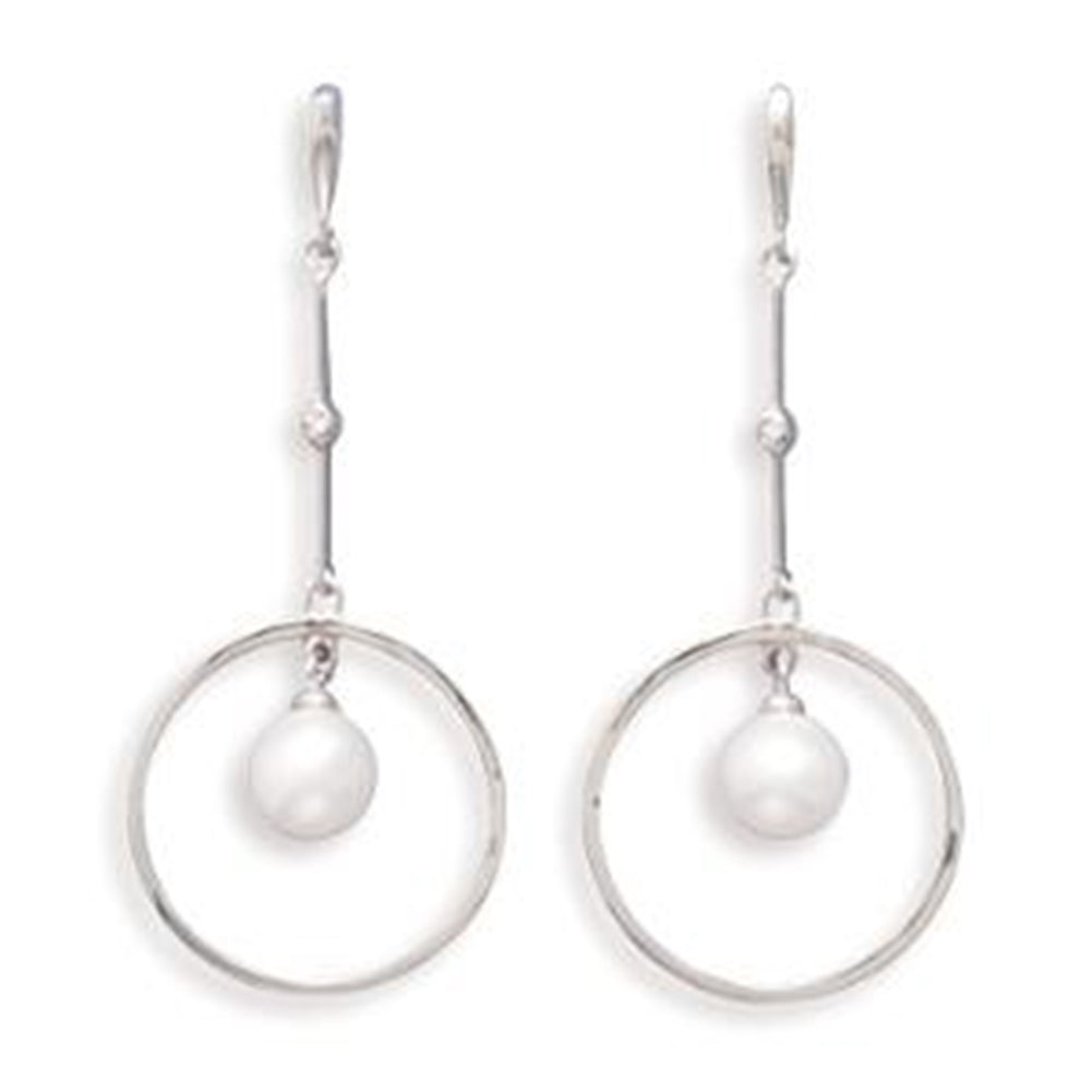 Cultured Freshwater Pearl and Diamond Earrings 14k White Gold