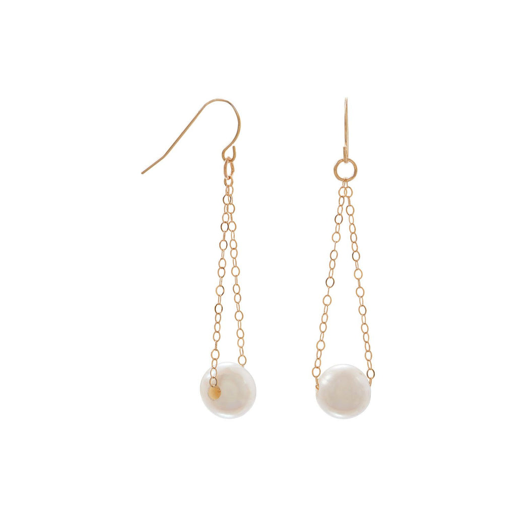 Floating Cultured Freshwater Pearl Earrings 14k Yellow Gold