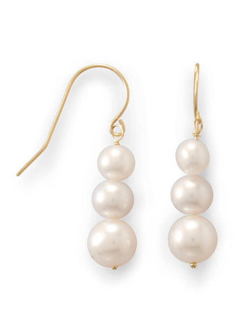 14k Yellow Gold Cultured Freshwater Pearl Triple Drop Earrings