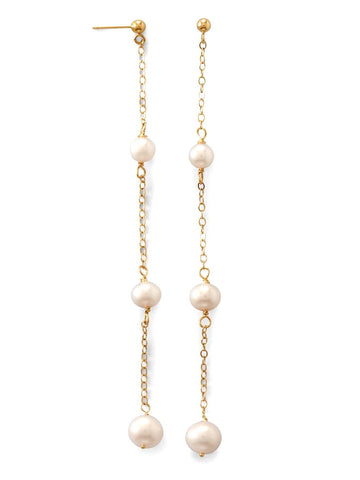 14k Yellow Gold Cultured Freshwater Pearl Chain Drop Earrings