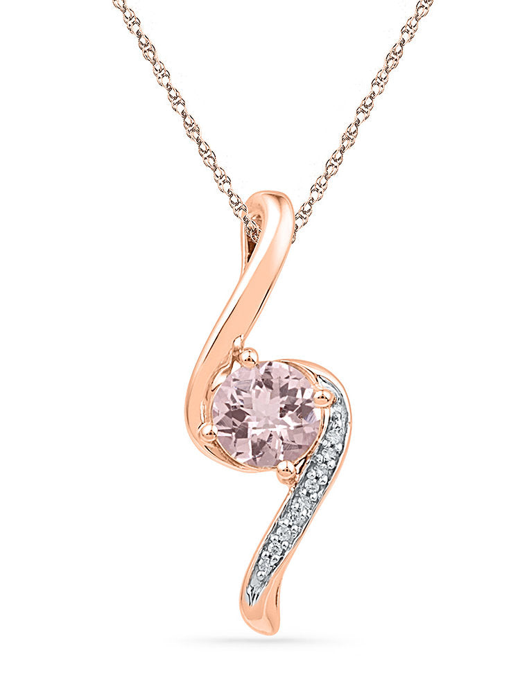 Morganite and Diamond Necklace 10K Rose Gold Chain Included