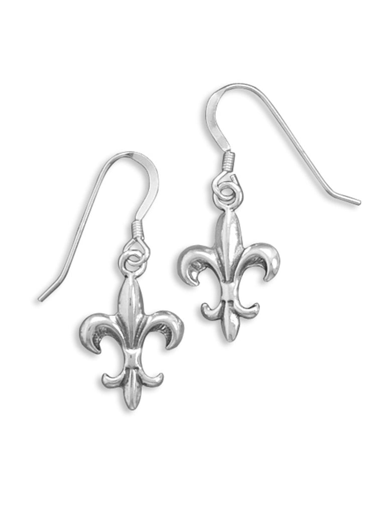 Fleur-de-lis Sterling Silver Versant Earrings on French Wire