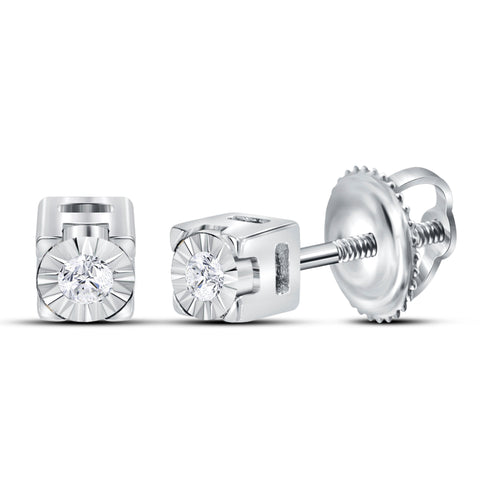 Diamond Solitaire Screwback Earrings 1/20 ctw Sterling Silver