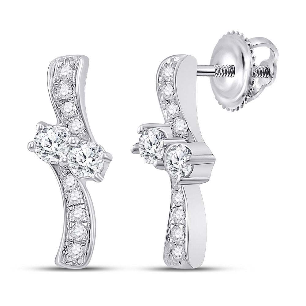 Hearts Together Diamond Stud Drop Earrings 1/4 ctw 14k White Gold