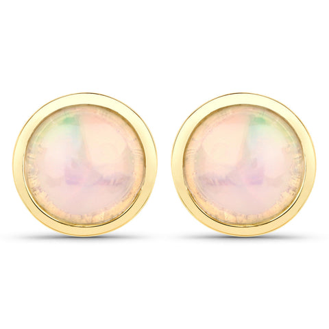 Genuine Ethiopian Opal Stud Earrings Oval 1 CTW 14k Gold plate on Sterling Silver