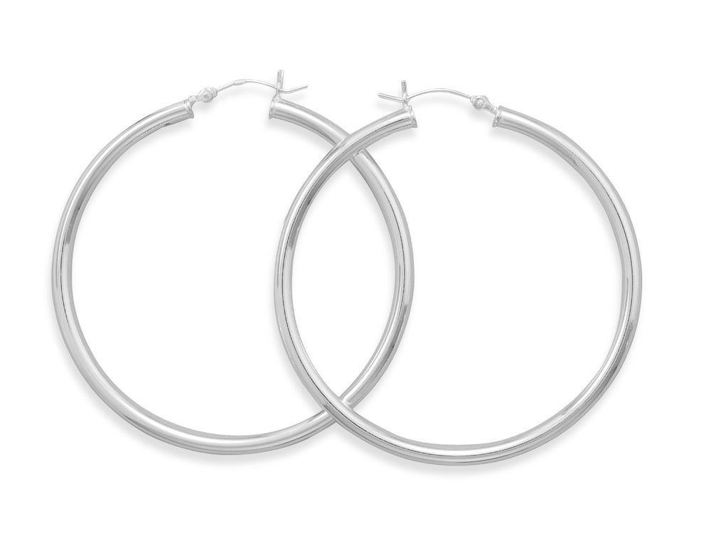 Extra Extra Large 50mm x 3mm Round Tube Sterling Silver Hoop Earrings