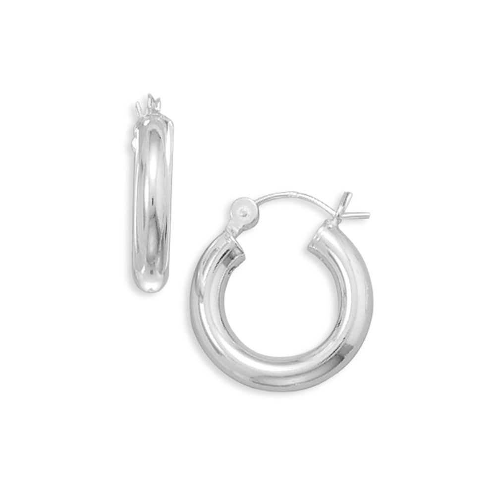 Small 4mm x 20mm Round Tube Sterling Silver Hoop Earrings