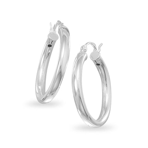 Medium 3mm x 25mm Round Tube Sterling Silver Hoop Earrings