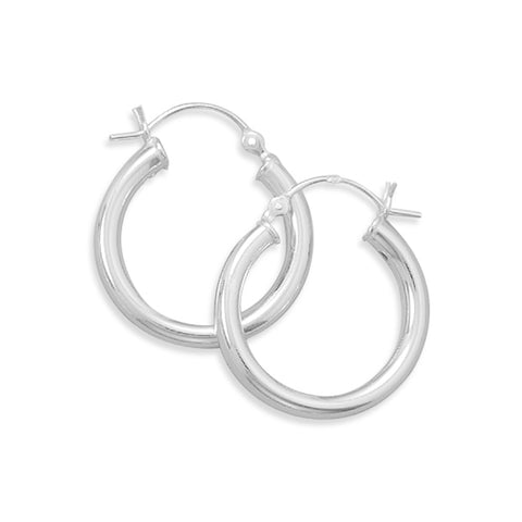 Medium Small 3mm x 20mm Round Tube Sterling Silver Hoop Earrings