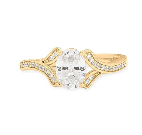 AzureBella Jewelry 14k Gold-plated Silver Oval Cubic Zirconia Cocktail Ring