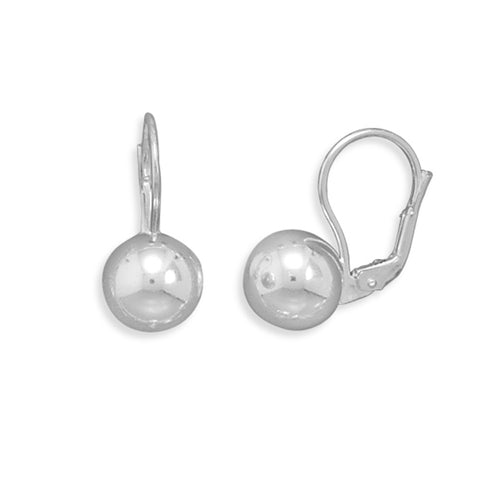 Sterling Silver 10mm Ball Lever Back Earrings