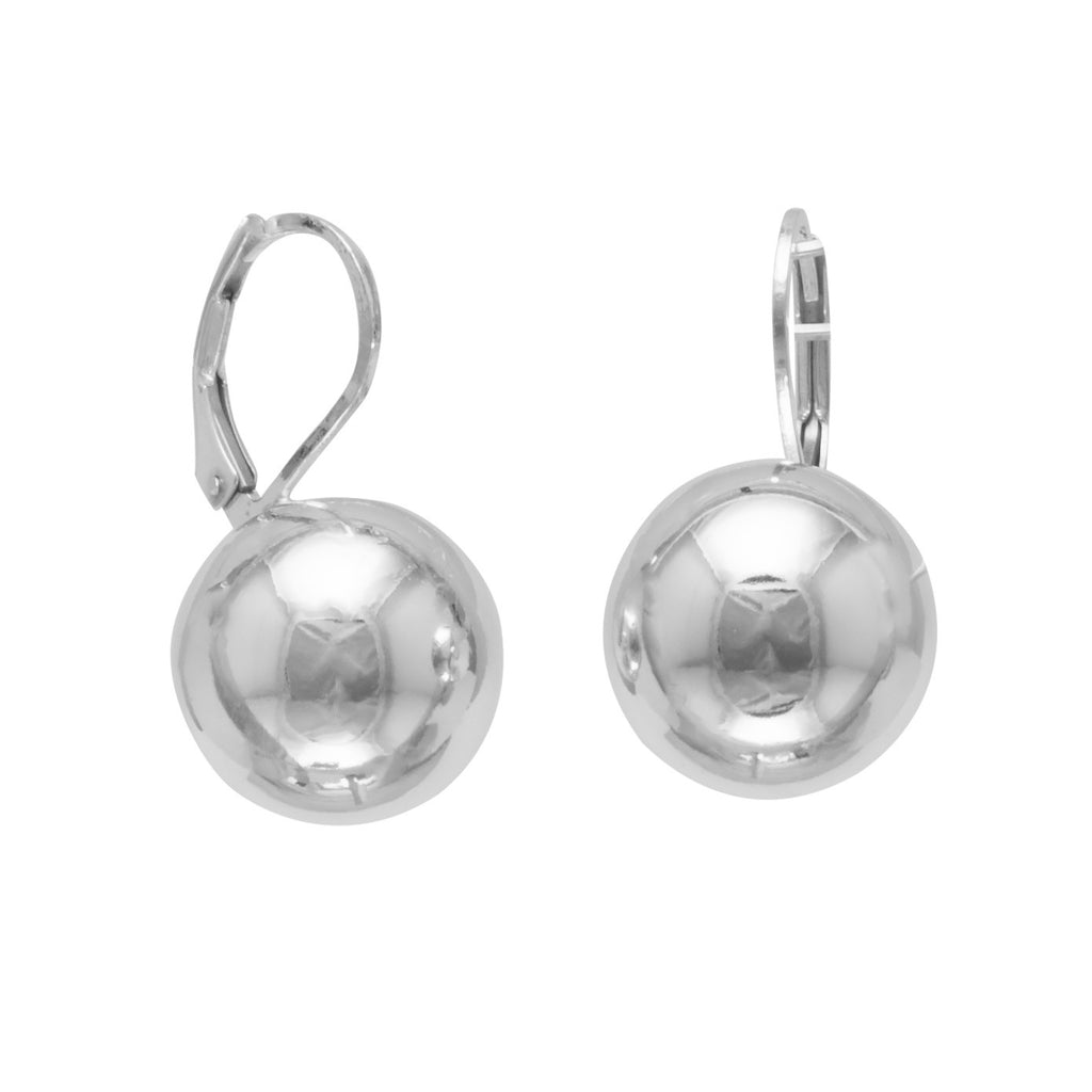 Sterling Silver 14mm Ball Lever Back Earrings