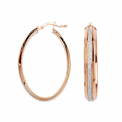 Hoop Earrings with Sparkle Strip 14k Rose Gold on Sterling Silver