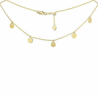Choker Necklace with Dangle Disk Charms Chain 14k Yellow Gold - Adjustable