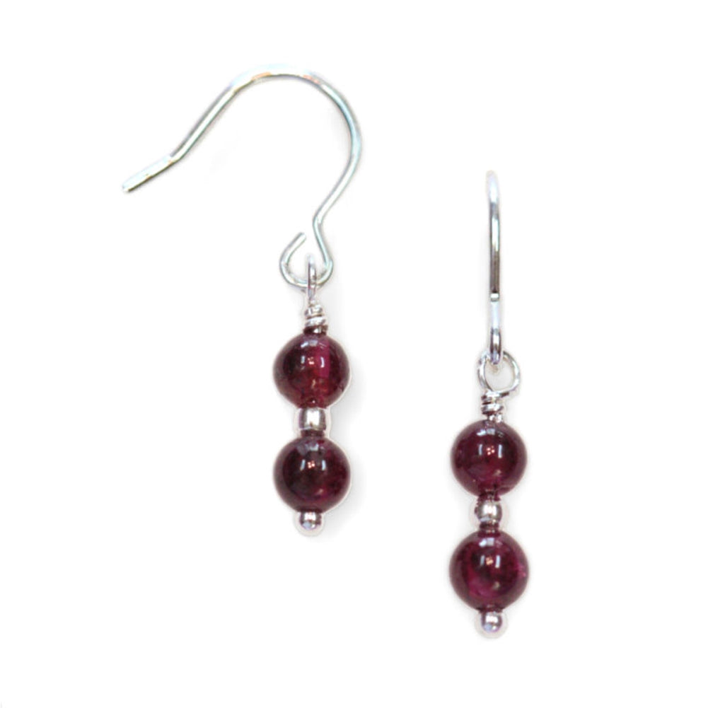 Garnet Bead Dangle Earrings Sterling Silver