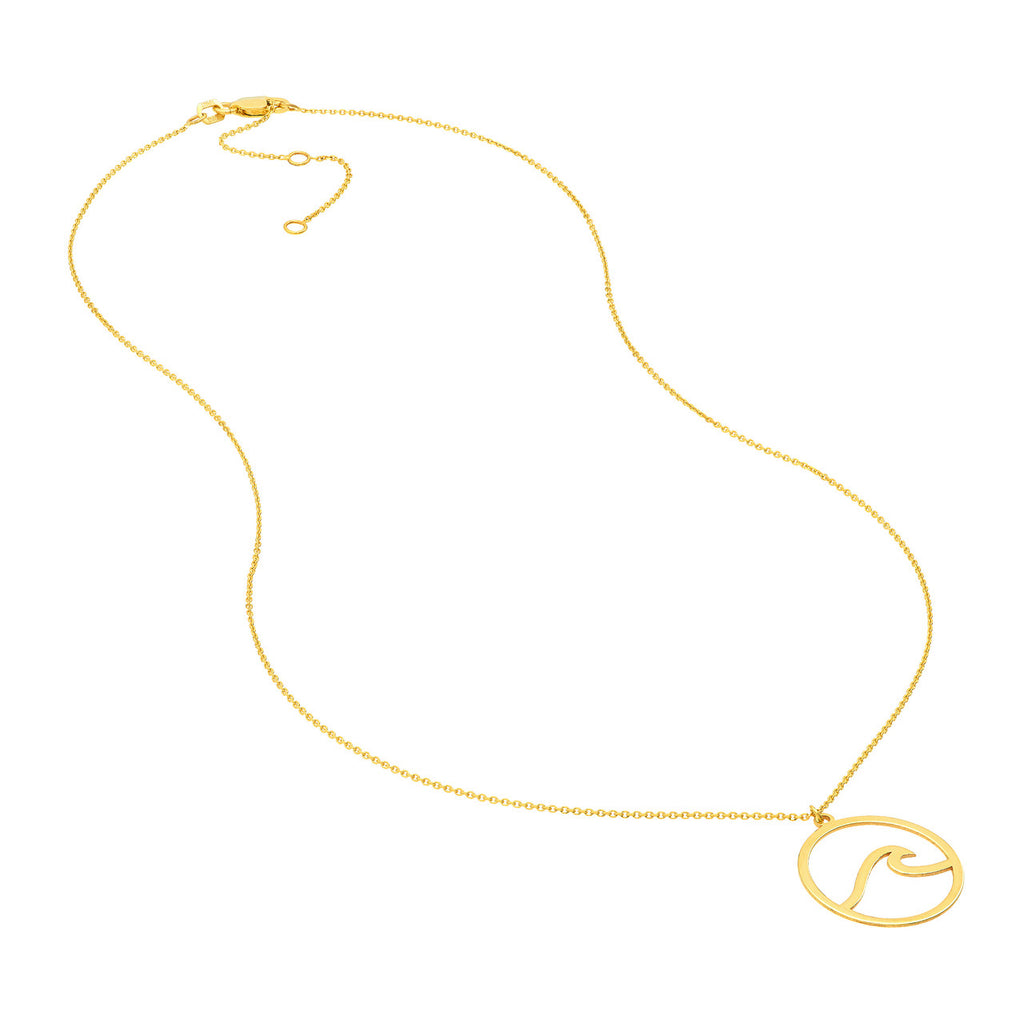 14k Yellow Gold Wave in Circle Necklace Adjustable Length