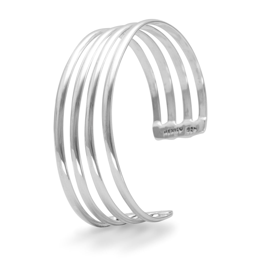 Cuff Bracelet 4 Row Stacked Polished Sterling Silver